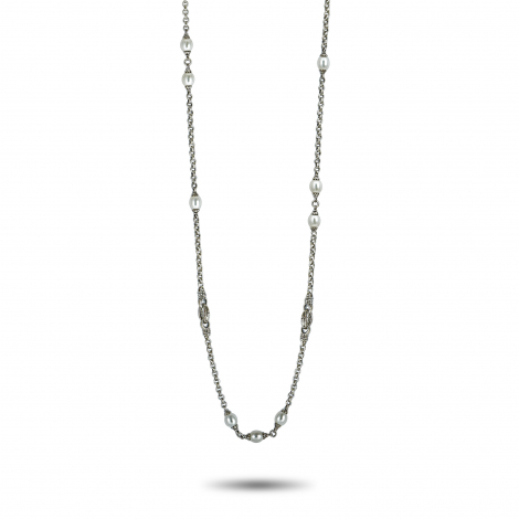 Scott Kay Sterling Silver and Pearl Chain Long Necklace