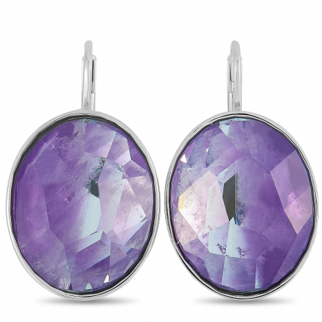 Swarovski Oval Rhodium-Plated Stainless Steel and Purple Crystal Earrings