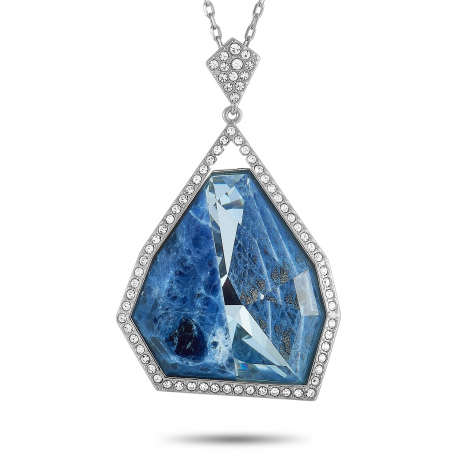 Swarovski Rhodium-Plated Stainless Steel Blue and Clear Crystals Pendant Necklace