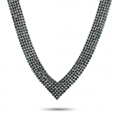 Swarovski Fit Rhodium-Plated Stainless Steel Black Crystal Collar Necklace