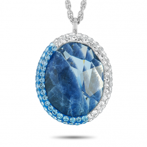 Swarovski Rhodium-Plated Stainless Steel Blue and Clear Crystals Pendant Necklace