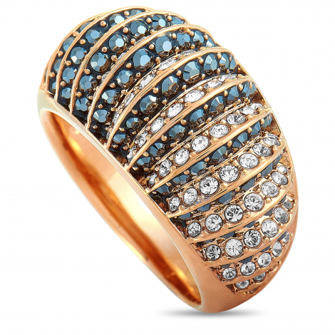 Swarovski Luxury 18K Rose Gold-Plated Stainless Steel Black and Clear Crystal Ring