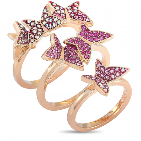 Swarovski Lilia 18K Rose Gold-Plated Stainless Steel Pink and Clear Crystals Stackable Rings