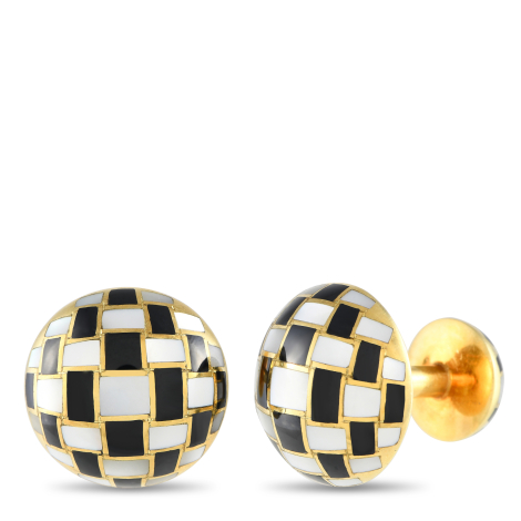 Tiffany & Co. 18K Yellow Gold Mother of Pearl and Onyx Inlay Cufflinks