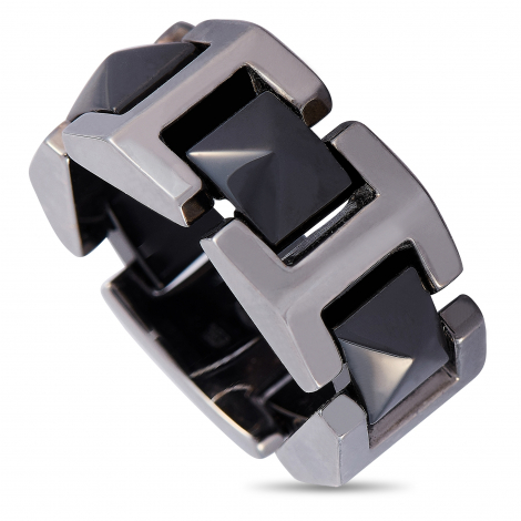 Versace 18K White Gold Black Ceramic Ring