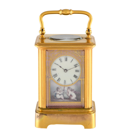 Brass & Enamel Miniature French Carriage Table Clock