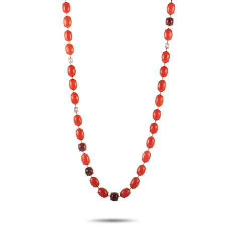 Zydo 18K Rose Gold 0.56ct Diamond, Coral and Tourmaline Necklace