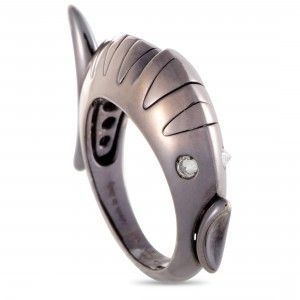 Roberta Porrati White Gold Black Rhodium Diamond Fish Ring