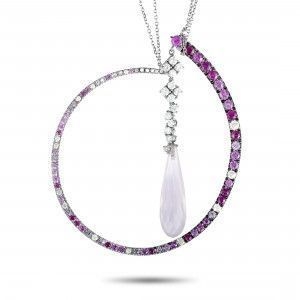 Roberta Porrati White Gold, Diamond, Sapphire, Pink Quartz Pendant