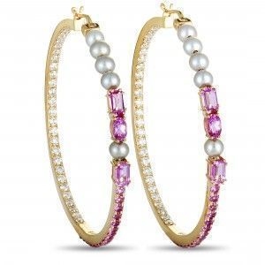 Roberta Porrati Rose Gold Diamond, Sapphire, Pear Hoop Earrings