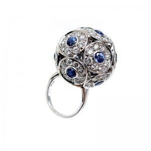 Salavetti Brilliant 18K White Gold Diamond Sapphire Ball Rin